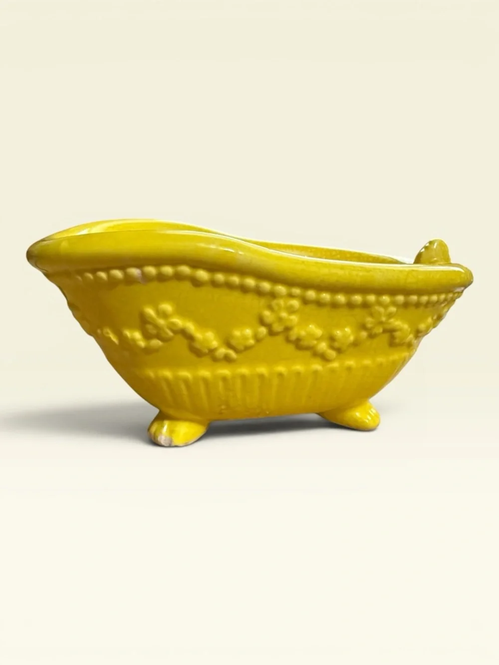 Vintage Yellow Porcelain Clawfoot Bathtub Soap Dish